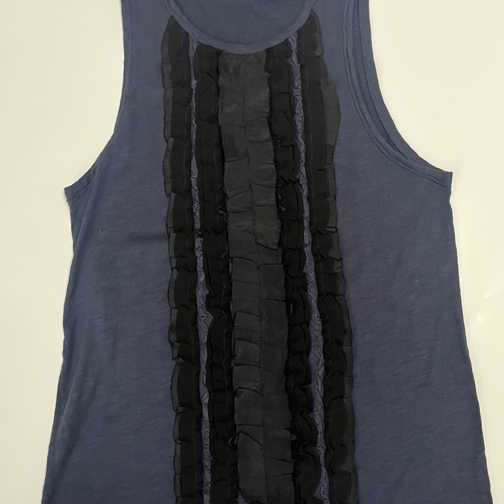 J Crew Women’s Navy Blue Tank Top with Black Ruffle Panel XS